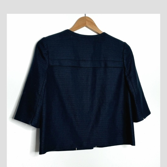 J Crew Blazer Cropped Jacket 3 Button Closure Navy Blue Textured Elbow Sleeves 8 - Picture 3 of 9